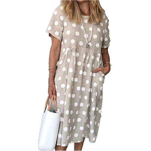 

Women's Shift Dress Midi Dress Yellow Gray Red Light Green Light Blue Short Sleeve Polka Dot Pocket Spring Summer Round Neck Formal Loose 2021 S M L XL XXL 3XL / Cotton / Cotton