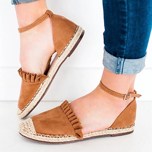 

Women's Sandals Espadrilles Straw Sandals Flat Heel Round Toe PU Solid Colored Black Pink Brown
