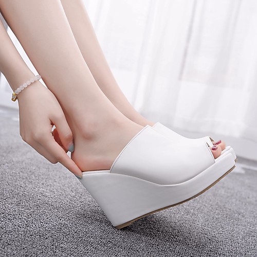 

Women's Heels Heeled Mules Pumps PU Solid Colored Black and white color matching clear inventory price White Black