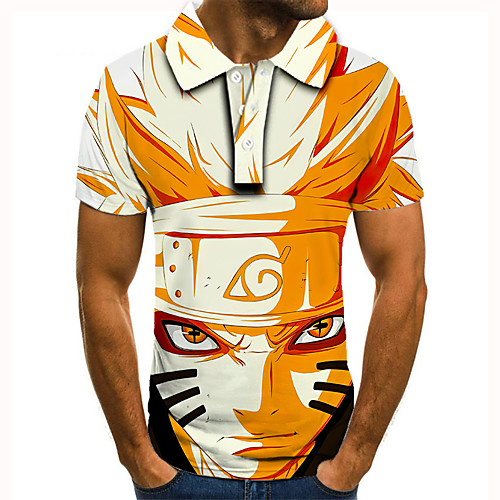 

Men's Golf Shirt 3D Print Anime Graphic Prints Button-Down Short Sleeve Street Tops Casual Fashion Cool Yellow / Sports