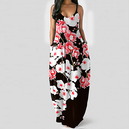 

2021 european and american summer new independent station amazon plus size women's sexy v-neck pocket sling print long skirt