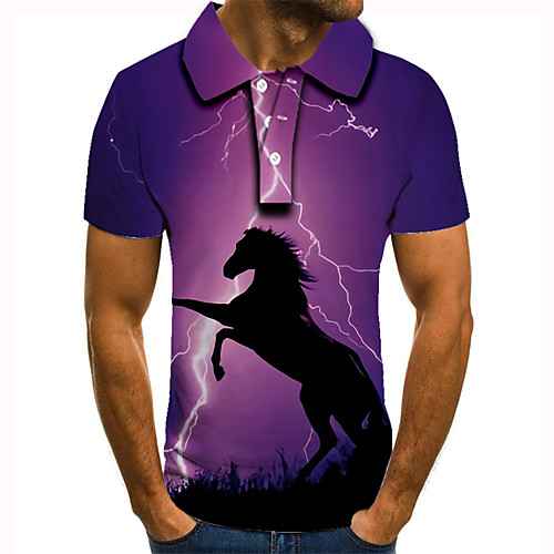 

Men's Golf Shirt 3D Print Horse Animal Button-Down Short Sleeve Street Tops Casual Fashion Cool Purple / Sports