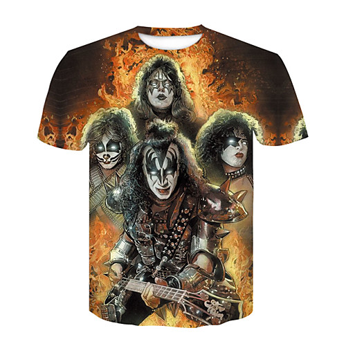 

Men's T shirt 3D Print 3D Rivet Mesh Short Sleeve Casual Tops Black Yellow Orange