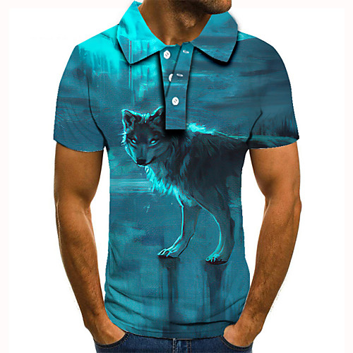 

Men's Golf Shirt Tennis Shirt 3D Print Graphic Prints Wolf Animal Button-Down Short Sleeve Street Tops Casual Fashion Cool Blue / Sports