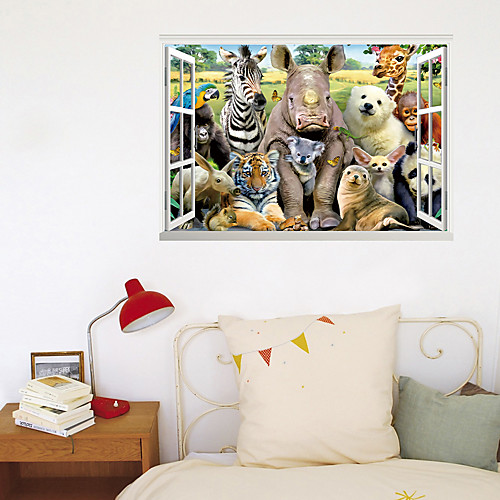 

3D Fake Window New Wall Paste Tiger Animal World Home Corridor Background Decoration Can Be Removed Stickers