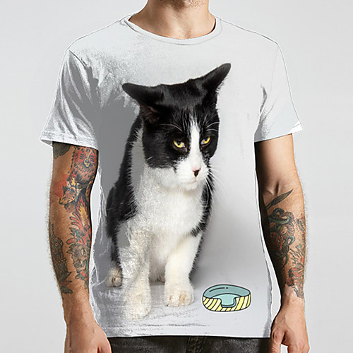 

Men's Unisex Tee T shirt 3D Print Cat Graphic Prints Animal Plus Size Print Short Sleeve Casual Tops Fashion Designer Big and Tall Gray