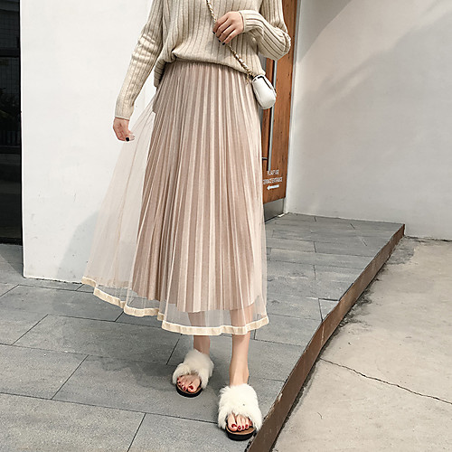 

Women's Date Casual / Daily Elegant Streetwear Skirts Solid Colored Layered Pleated Black Blue Brown