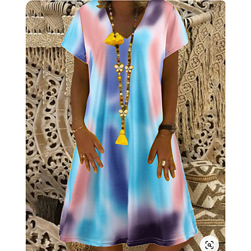 

Women's T Shirt Dress Tee Dress Knee Length Dress Short Sleeve Color Block Spring & Summer V Neck Casual / Daily 2021 S M L XL XXL XXXL 4XL 5XL