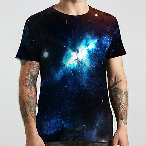 

Men's Unisex Tee T shirt 3D Print Galaxy Graphic Prints Plus Size Print Short Sleeve Casual Tops Basic Designer Big and Tall Blue