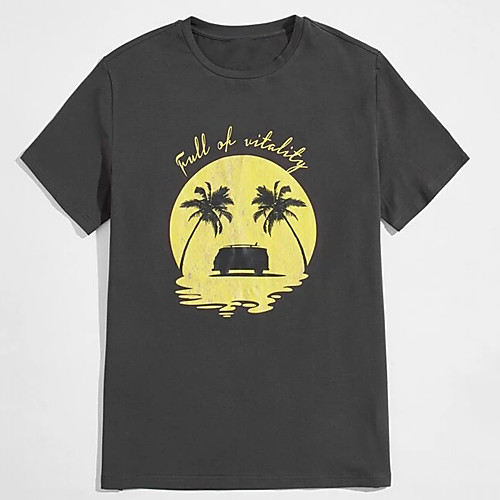 

Men's Unisex Tee T shirt Hot Stamping Graphic Prints Moon Plus Size Print Short Sleeve Casual Tops 100% Cotton Basic Designer Big and Tall Gray