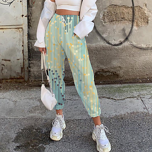 

Women's Fashion Casual / Sporty Comfort Fitness Weekend Sweatpants Pants Polka Dot Stripe Full Length Pocket Elastic Drawstring Design Print Light Green