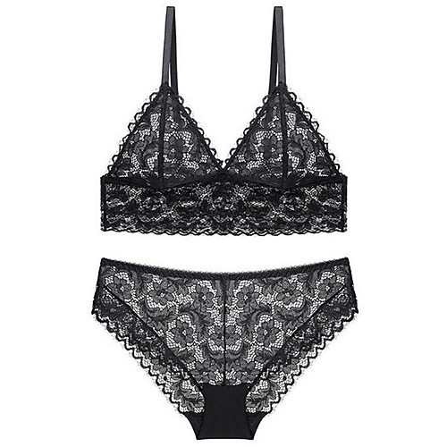 

Women's Bra & Panty Set Wireless 3/4 Cup Solid Color Sexy Purple