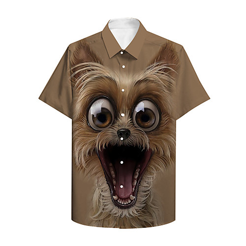 

Men's Shirt 3D Print Graphic Prints Animal Button-Down Print Short Sleeve Daily Tops Casual Designer Big and Tall Brown / Summer
