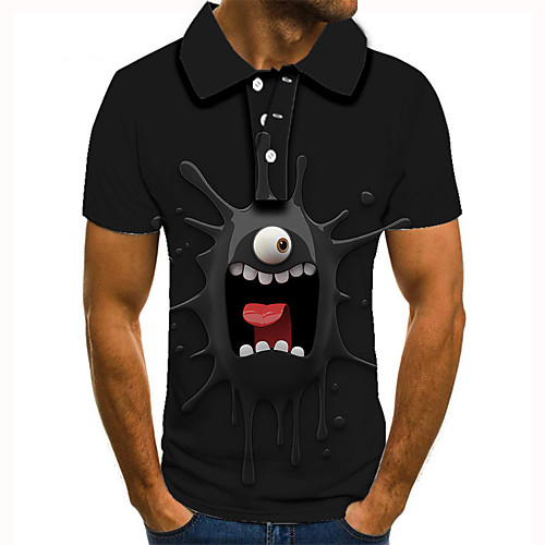

Men's Golf Shirt 3D Print Graphic Prints Monster Button-Down Short Sleeve Street Tops Casual Fashion Cool Black / Sports