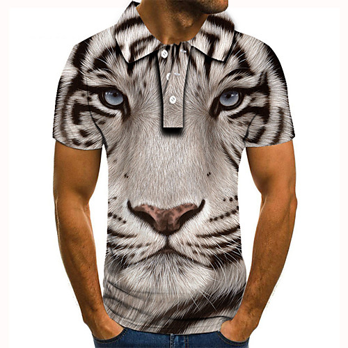 

Men's Golf Shirt 3D Print Tiger Animal Button-Down Short Sleeve Street Tops Casual Fashion Cool Gray / Sports