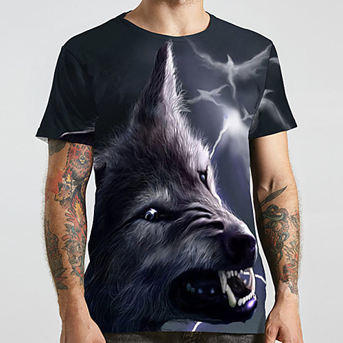 

Men's Unisex Tee T shirt 3D Print Graphic Prints Wolf Plus Size Print Short Sleeve Casual Tops Basic Designer Big and Tall Gray