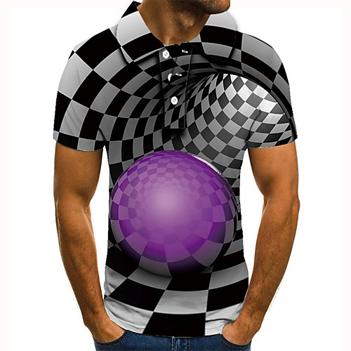

Men's Golf Shirt 3D Print 3D Graphic Prints Button-Down Short Sleeve Street Tops Casual Fashion Cool Purple / Sports