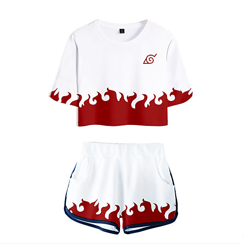 

Inspired by Naruto Naruto Uzumaki Cosplay Costume Outfits Terylene Color Block 2 Piece Printing Harajuku Shorts For Women's / Men's
