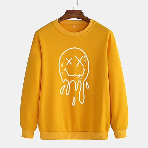 

Men's Pullover Sweatshirt Graphic Prints Smile Face 3D Round Neck Sports & Outdoor Daily Sports Hot Stamping Basic Casual Hoodies Sweatshirts Long Sleeve Yellow Black