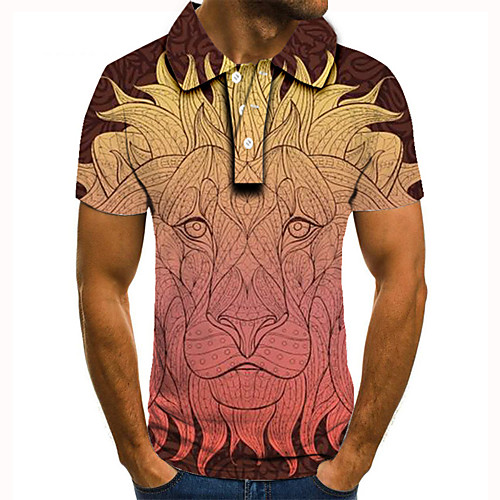 

Men's Golf Shirt 3D Print Graphic Prints Lion Animal Button-Down Short Sleeve Street Tops Casual Fashion Cool Brown / Sports