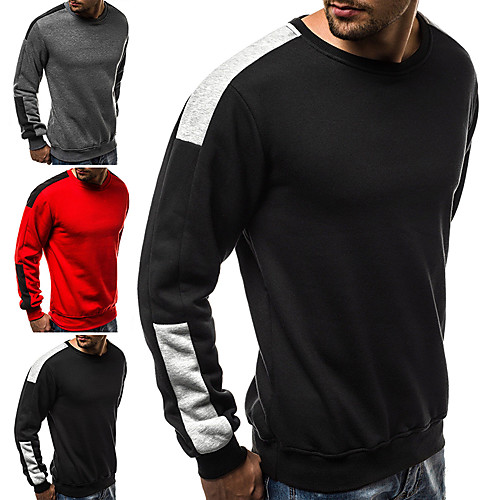 

Men's Pullover Sweatshirt Color Block Patchwork Round Neck Daily Fitness Basic Thin fleece Hoodies Sweatshirts Long Sleeve Gray Black Red