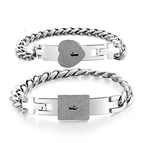 

titanium steel couple bracelets, a pair of stainless steel rose gold male and female concentric lock interlocking key bracelets