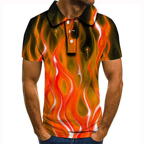 

Men's Golf Shirt Tennis Shirt 3D Print Graphic Prints Flame Button-Down Short Sleeve Street Tops Casual Fashion Cool Red / Sports