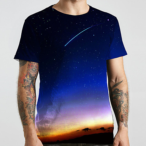 

Men's Unisex Tee T shirt Shirt 3D Print Galaxy Graphic Prints Plus Size Print Short Sleeve Casual Tops Basic Designer Big and Tall Round Neck Rainbow / Summer