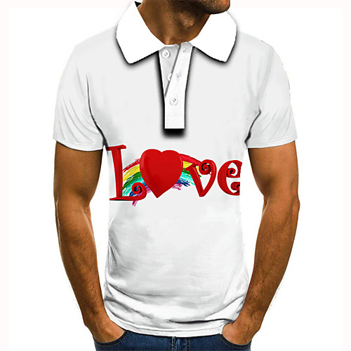 

Men's Golf Shirt 3D Print Graphic Prints LOVE Button-Down Short Sleeve Street Tops Casual Fashion Cool White / Sports