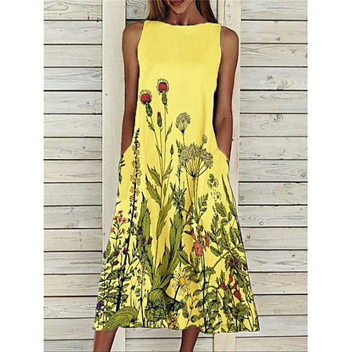 

2021 cross-border women's new style amazon hot sale floral print casual dress sleeveless loose plus size skirt