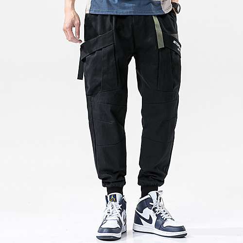 

Men's Casual / Sporty Athleisure Breathable Outdoor Sports Casual Daily Harem Loose Pants Tactical Cargo Pants Solid Colored Full Length Drawstring Pocket ArmyGreen Black / Spring / Elasticity