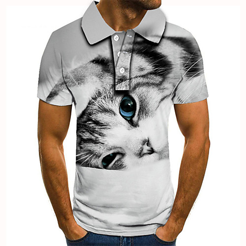 

Men's Golf Shirt Tennis Shirt 3D Print Cat Animal Button-Down Short Sleeve Street Tops Casual Fashion Cool White / Sports
