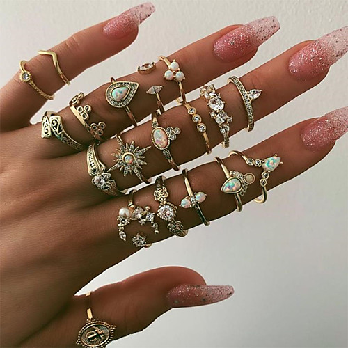

joint ring retro diamond crown drop-shaped star ring set 19-piece set