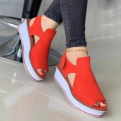 

Women's Sandals Platform Sandals Chunky Heel Round Toe PU Dark Brown Red Black