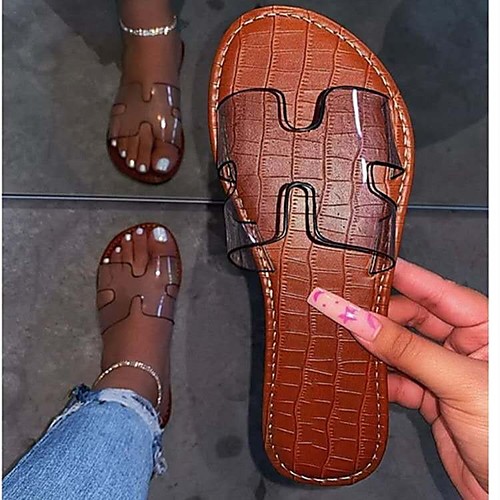 

Women's Sandals Flat Heel Round Toe PU Solid Colored Dark Brown