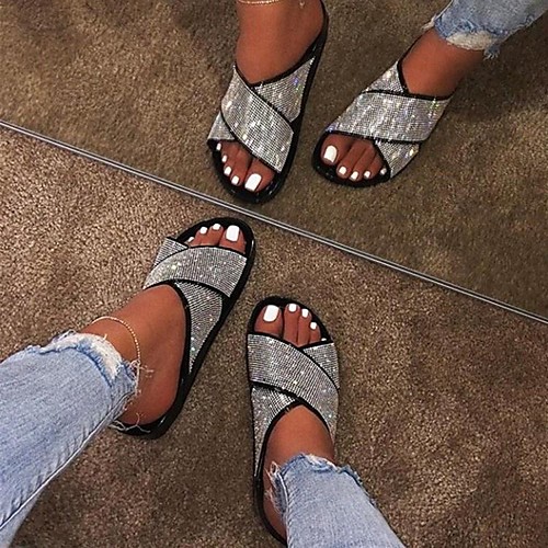 

Women's Slippers & Flip-Flops Flat Heel Open Toe Rubber Solid Colored Gold Silver