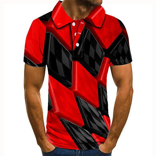 

Men's Golf Shirt Tennis Shirt 3D Print Lattice Graphic Prints Button-Down Short Sleeve Street Tops Casual Fashion Cool Red / Sports