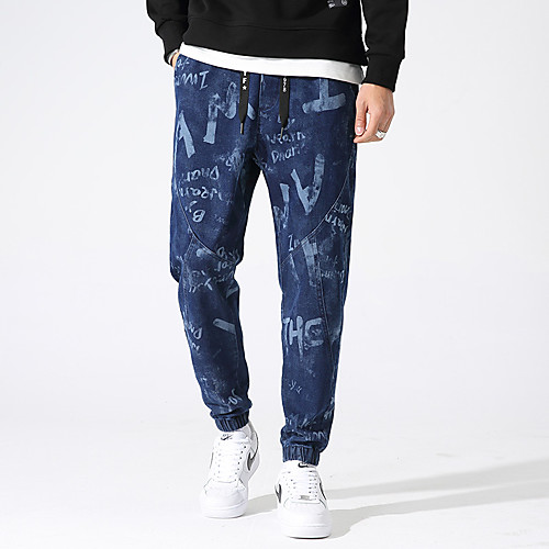 

Men's Chino Jeans Pants Print Black Blue