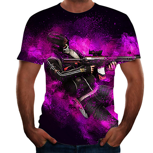 

Men's T shirt 3D Print 3D Rivet Mesh Short Sleeve Casual Tops Sportswear Sports Purple Gold Royal Blue