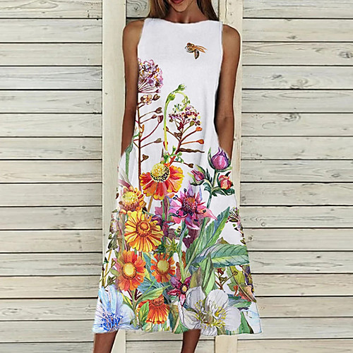 

Women's A Line Dress Midi Dress 1 2 3 4 5 6 7 8 9 Sleeveless Floral / Botanical Cold Shoulder Spring Summer Round Neck Casual Vintage Going out 2021 S M L XL XXL / Cotton / Cotton
