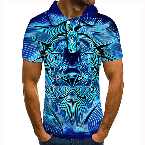

Men's Golf Shirt 3D Print Graphic Prints Animal Button-Down Short Sleeve Street Tops Casual Fashion Cool Blue / Sports