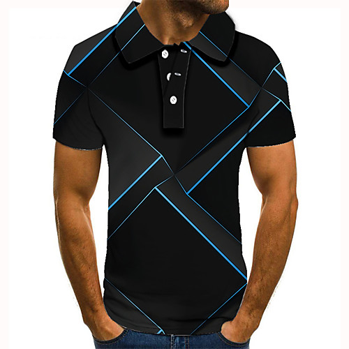 

Men's Golf Shirt Tennis Shirt 3D Print Graphic Prints Geometry Button-Down Short Sleeve Street Tops Casual Fashion Cool Blue / Sports