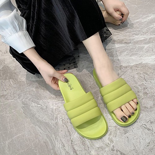 

Women's Slippers & Flip-Flops Flat Heel Round Toe PU Synthetics Black Yellow Blue
