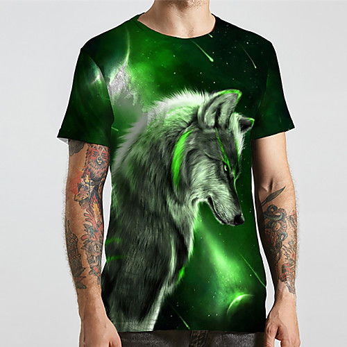

Men's Unisex Tee T shirt Shirt 3D Print Graphic Prints Wolf Animal Plus Size Print Short Sleeve Casual Tops Basic Designer Big and Tall Round Neck Rainbow / Summer