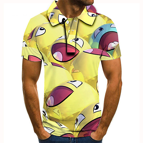 

Men's Golf Shirt Tennis Shirt 3D Print Cartoon Graphic Prints Button-Down Short Sleeve Street Tops Casual Fashion Cool Yellow / Sports