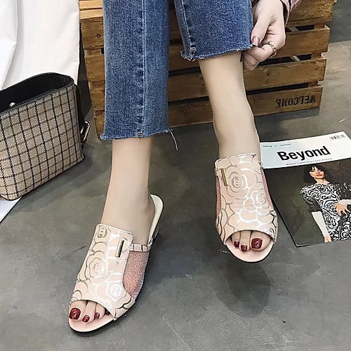 

Women's Sandals Boho Bohemia Beach Flat Heel Round Toe Rubber Floral Black Pink