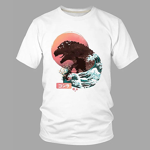 

Men's Unisex Tee T shirt Hot Stamping Graphic Prints Godzilla Plus Size Print Short Sleeve Casual Tops 100% Cotton Basic Designer Big and Tall White