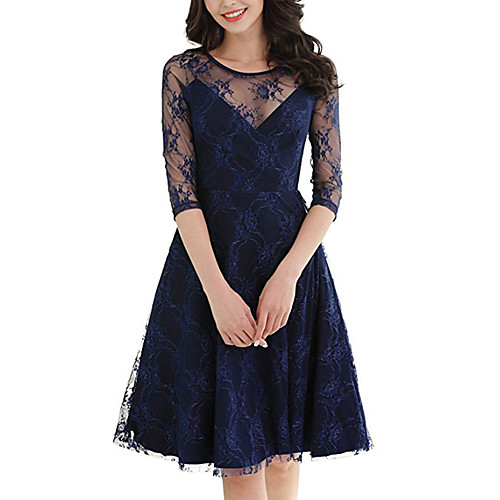 

Women's Sheath Dress Knee Length Dress Dusty Blue White Black 3/4 Length Sleeve Solid Color Lace Spring Summer Round Neck Vintage Party 2021 S M L XL XXL