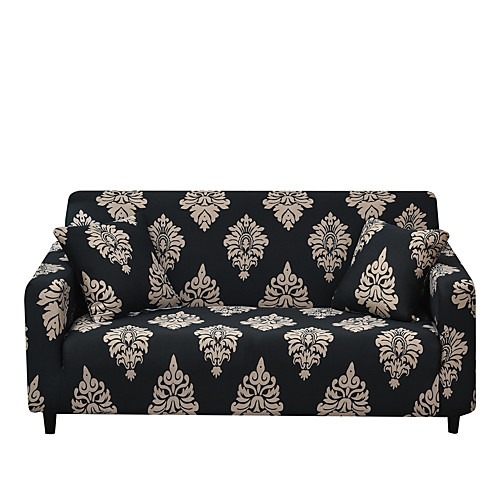 

Stretch Sofa Cover Slipcover Elastic Sectional Couch Armchair Loveseat 4 Or 3 Seater L Shape Black Floral Flower Plant Soft Durable