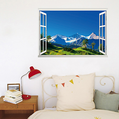 

3D False Window New Wall Paste Alpine Green Grass Home Corridor Background Decoration Can Be Removed Stickers